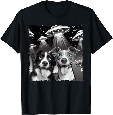 Lustiges Selfie Hund mit UFO Lustiger Hunde Liebhaber Tee Geschenk Unisex T-Shirt