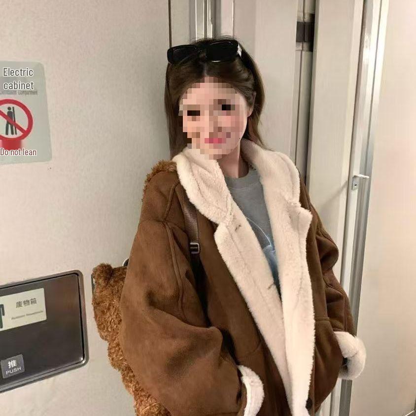 Women s Winter Short Fur-Lined Jacket - Zhao Lusi Xu Yan Style with Fleece and Lamb Wool Extra Large каштановый/кофейный