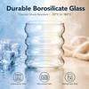 NINU Ribbed Drinking Glass Cups with Glass Straws, Aesthetic Iced Coffee Glasses,Wave Bubble Glasses Tumbler,Ripple Glassware,Beer Glasses for Coctail
