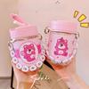 Adorable Bear Pink Straw Cup with Leather Case & Anti-Scalding Design - Portable Bracelet-Style Water Cup for Girls