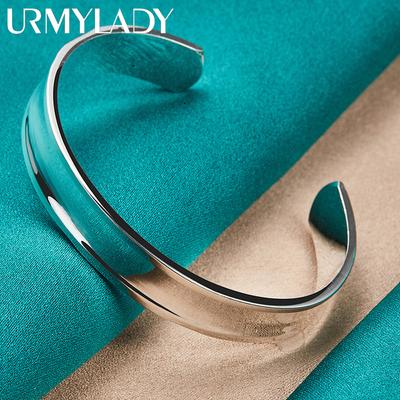 Срібло 925 проби 12 мм, гладкий плоский круглий браслет для жінок, весільні заручини, модні ювелірні прикраси