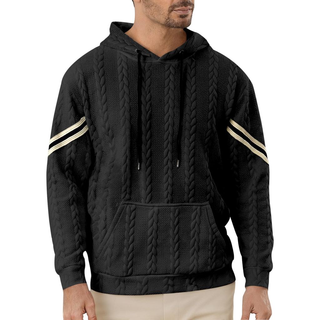 Men's Casual Solid-color Lightweight Hooded Sweatshirt With Trendy Patchwork, Men's Loose Sporty Pullover
