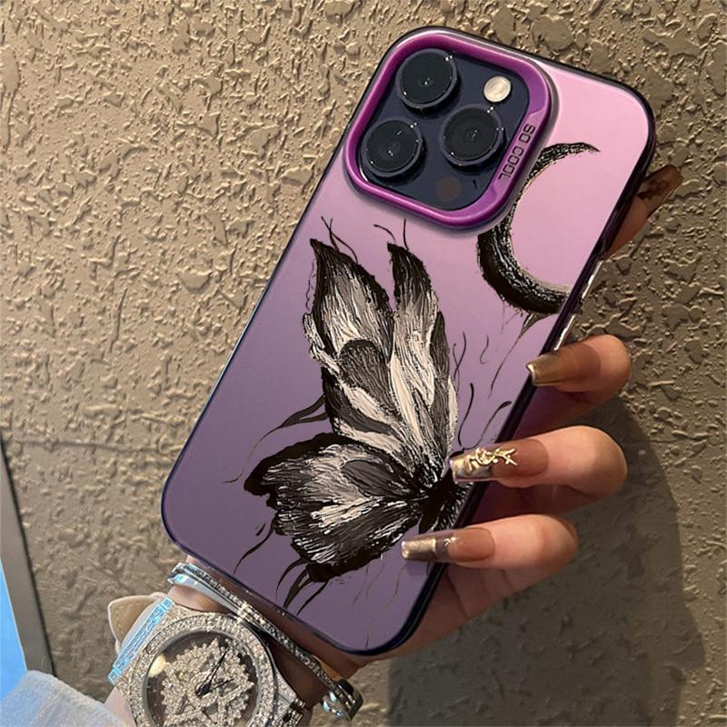 Dark Butterfly Electroplate Silver IMD Phone Case For iPhone 16 Pro Max 15 14 13 12 11 Pro XR XS 7 8 Plus Shockproof Back Cover