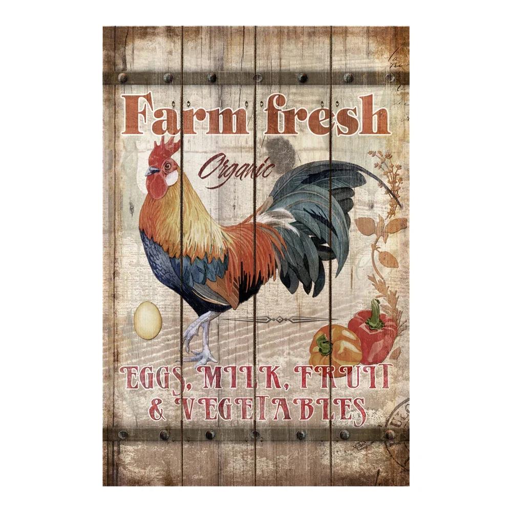 Vintage Chicken Metal Poster Tin Sign Rooster Hen Retro Plaque Plate Farmhouse Farm Wall Decor Retro Metal Poster Plaque