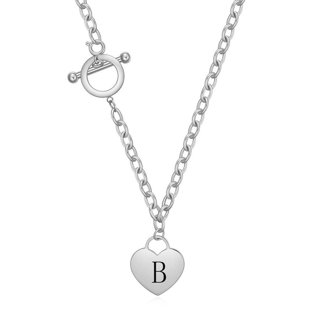 Versatile Heart 26-Letter Stainless Steel Necklace with Engravable Clavicle OT Chain