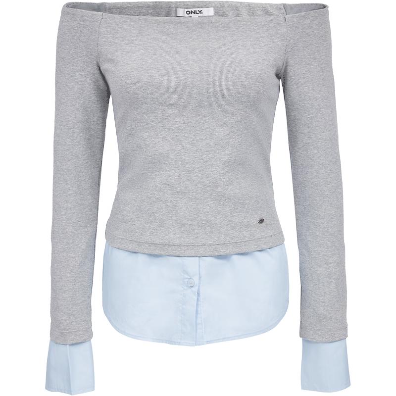 ONLY Women's Spliced Faux Layered Boat Neck Sweatshirt