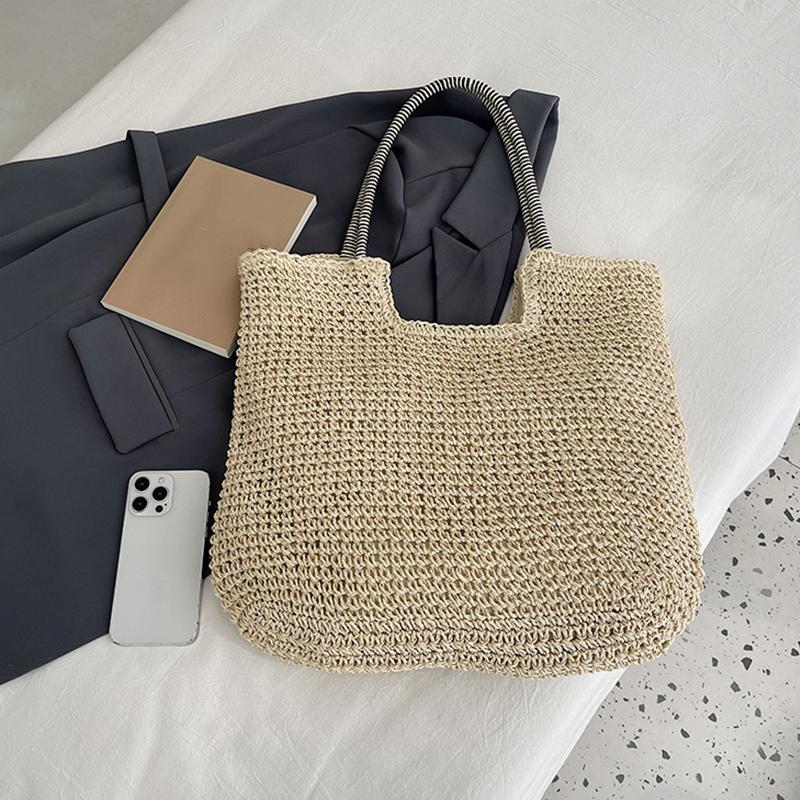 Hand-Woven Armpit Bag Summer Woven Tote Handbag Large Capacity Women's Shoulder Bag Paper Rope Ladies Beach Underarm Bag