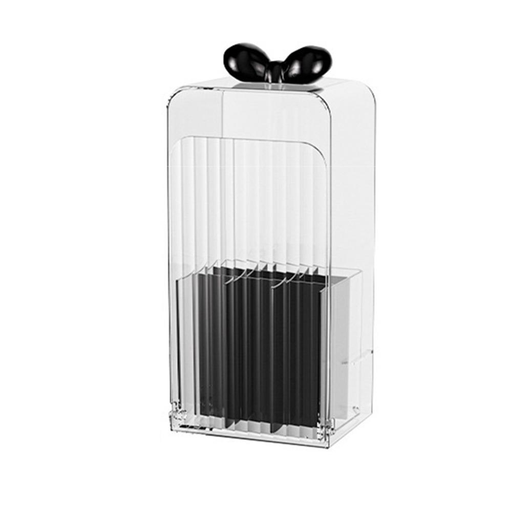 Clear Acrylic Makeup Brush Holder Flip-Top Design Compartment Rack Cosmetic Tools Organizer Dustproof Bow Handle
