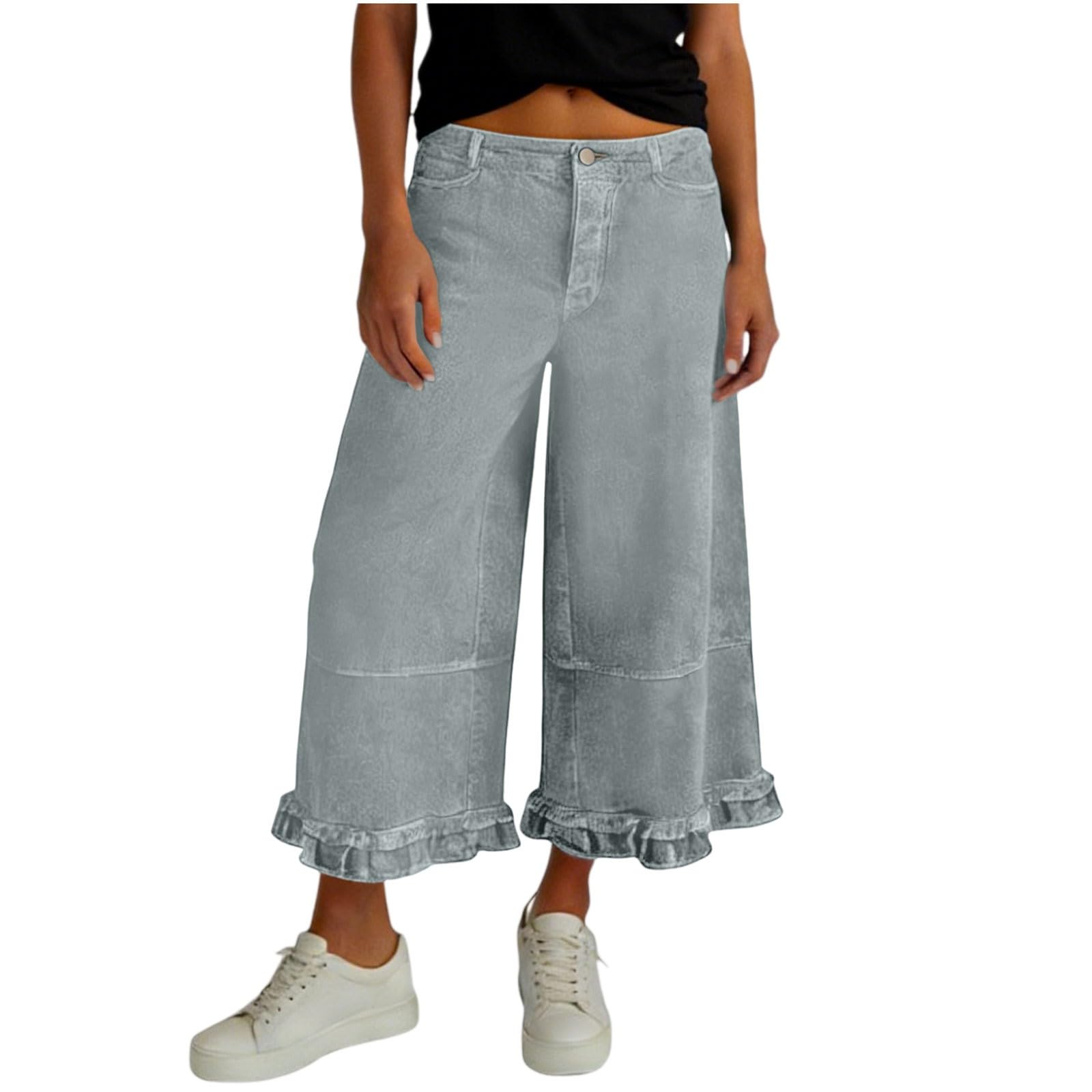 

Women s Washed Denim Wide Leg Loose Nine Quarter Lace Jeans XL світло-синій колір