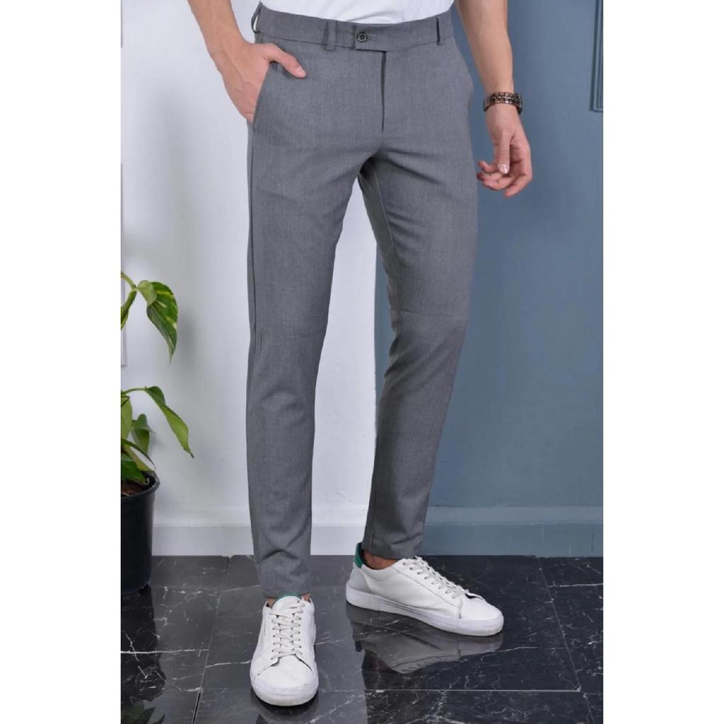 Calças Masculinas Slim Fit em Tecido Lycra Flexível Preta
