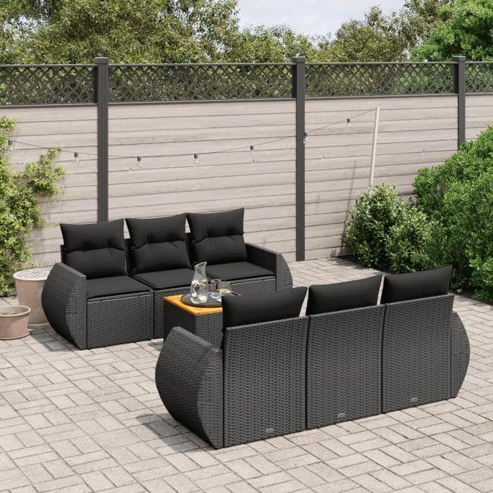 VidaXL Garden Lounge Set with Cushions 7 Pcs, Patio Sofas, Patio Furniture Set, Outdoor Furniture, Black 3224893