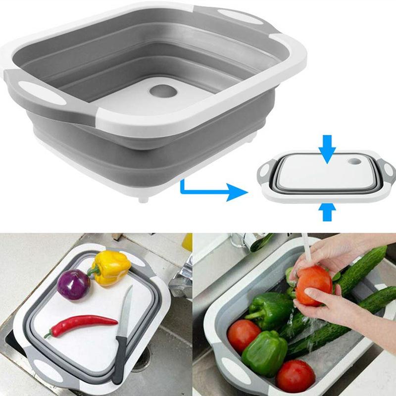 Foldable Cutting Board With Drain Basket Multi-purpose Kitchen Outdoor Chopping Block Portable Plastic Wash Basin Easy To Clean