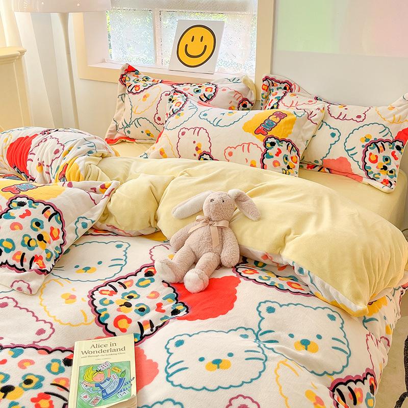 Four Piece Thick Coral Velvet Quilt Cover For Winter Milk Velvet Bed