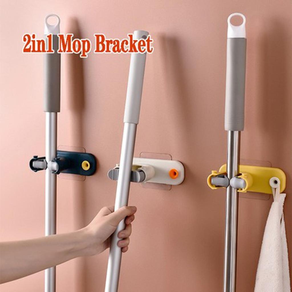 2-in-1 Wall Mounted Mop and' Broom Rack Holder Hanger Organizer with 6 Hooks 2-in-1 Wall Mounted Mop and' Broom Rack Holder Hanger Organizer with 6 Hooks