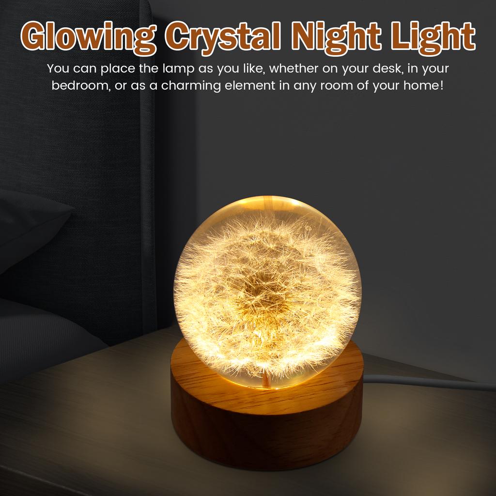 Crystal Ball Night Lights 3D Dandelion Luminous Table Lamp Bedroom Home Decor for Kids Party Children Birthday Gifts Flower Lamp