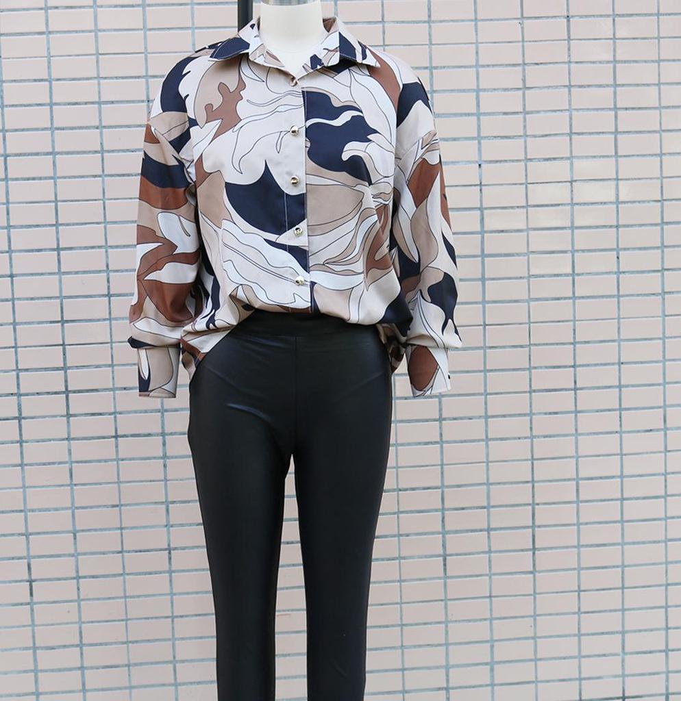 2022 European & American Print Loose Long Sleeve Women's Casual Button Shirt