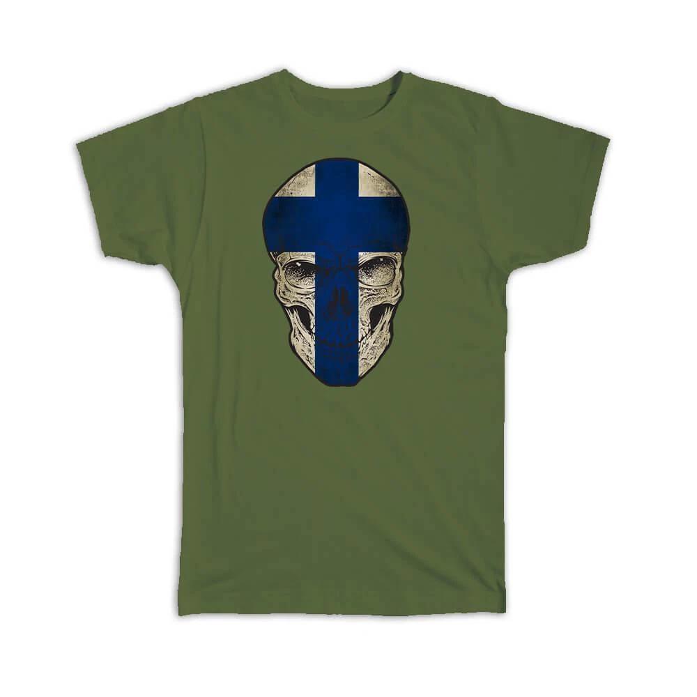 Gift T-Shirt : Finland Flag Skull Finnish National Colors L