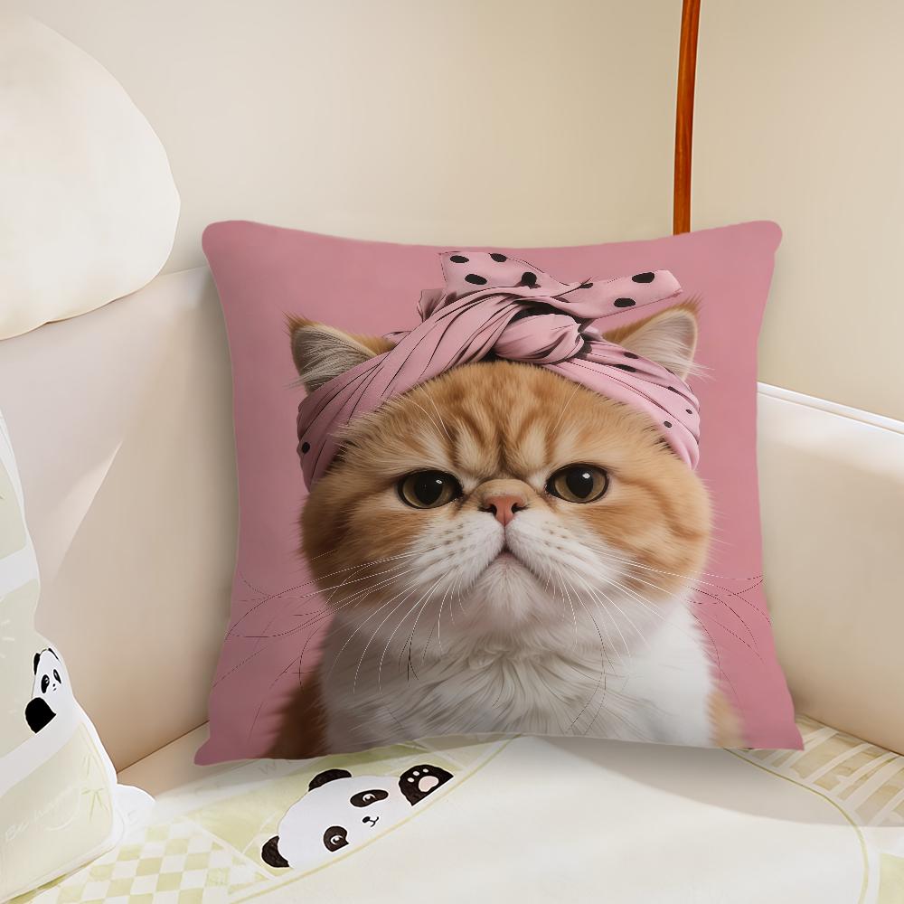 Pink cute Cat cushion cover Pillow Case Plush Fabric Soft Double Sided Print Sofa Cushion Cover Throw Pillow Covers