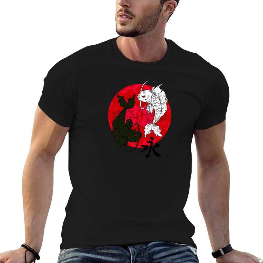 Koi Fish Ying Yang in White TShirt Summer Fashion Casual Tee Shirt