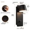 Stepless Dimming LED Wall Lamp with USB Charging - Metal Body, Wall-Mounted, No Tray, Ideal for Bedroom & Living Room