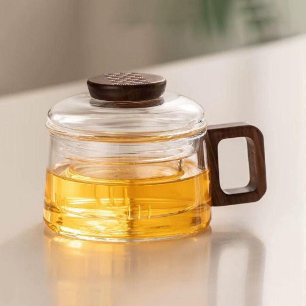 Anti-Scalding Glass Tea Cup with Infuser Wooden Handle Tea Separation Mug Kung Fu Tea Set  Home