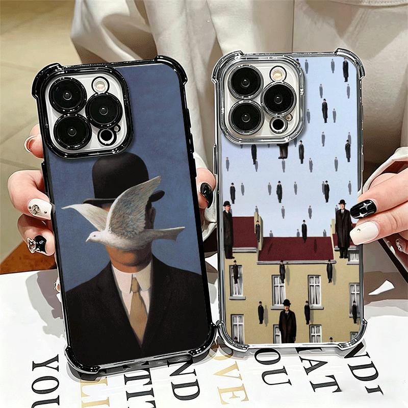 Rene Magritte Art Soft Phone Case For iPhone 15 16 17 Air 14 Pro Max 16E Plus 13 12 Mini Plating Anti-Fall Fundas