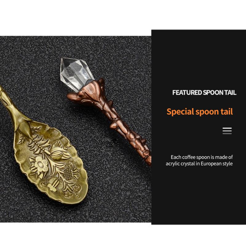Alloy Leaf Spoon Vintage Carved Spoon Creative Royal Style Silver Gold Coffee Tea Dessert Spoon Flatware Kitchen Tool Accesssory