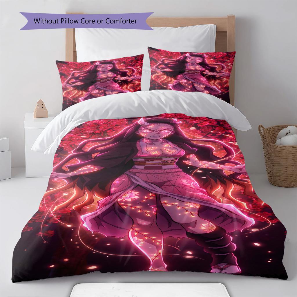 Demon Slayer Nezuko Kamado Flying Hair Bedding Set Anime Duvet Cover Polyester Soft Comforter Set -QJY