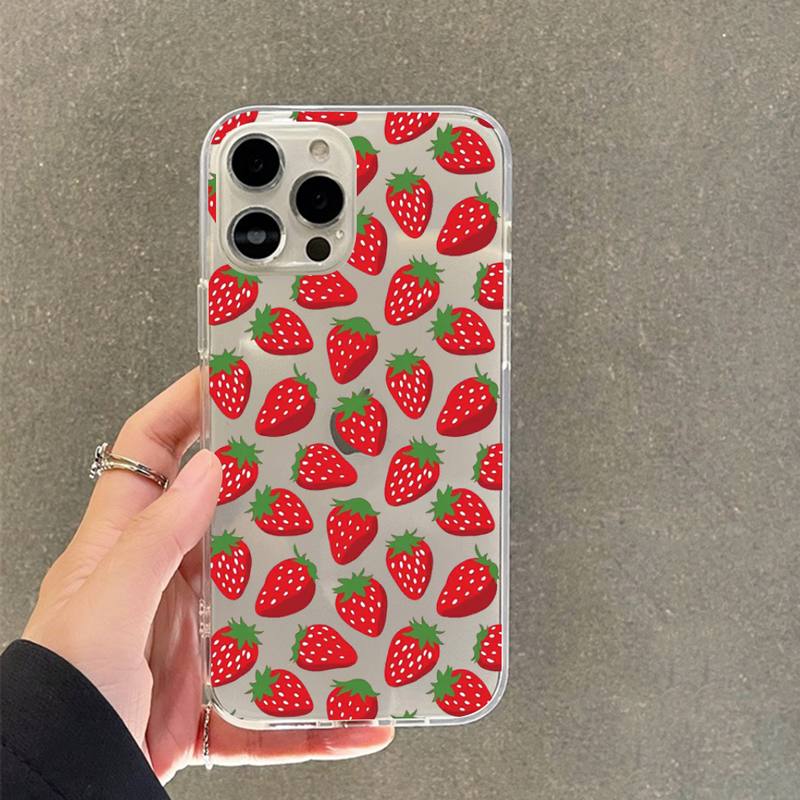 Cute cartoon strawberry Phone Case For iPhone 11 12 13 14 Mini Pro Max XR X XS TPU Clear Case For 8 7 6 Plus SE 2020