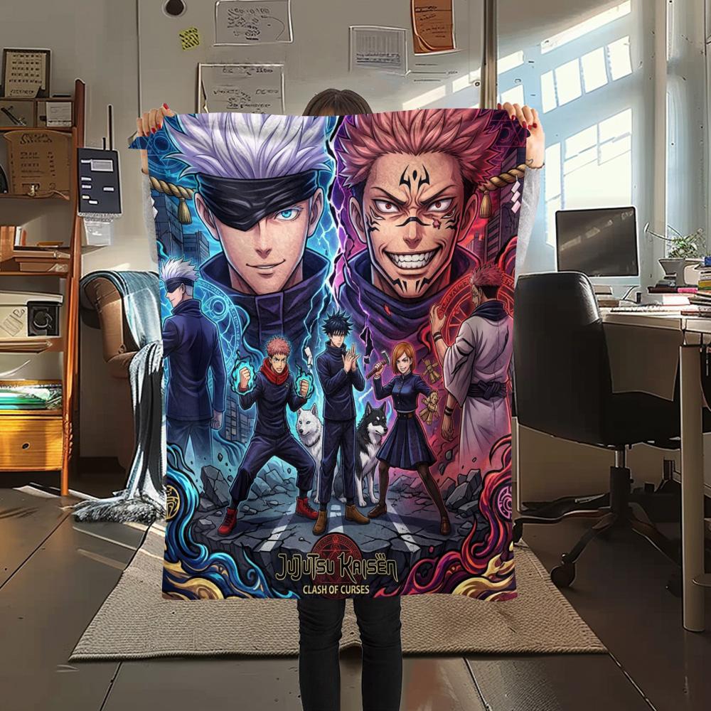 1PC Jujutsu Kaisen Patterned Flannel Blanket Suitable For All Seasons For Home Decor Warmth And Comfort Gifts Holiday Present