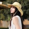 Sombrero de Pescador Plegable Versátil con Correa para el Sol, Sombrero a Cuadros Coreano con Visera Grande para Mujer, Verano, Exterior, Viajes, Protección Solar
