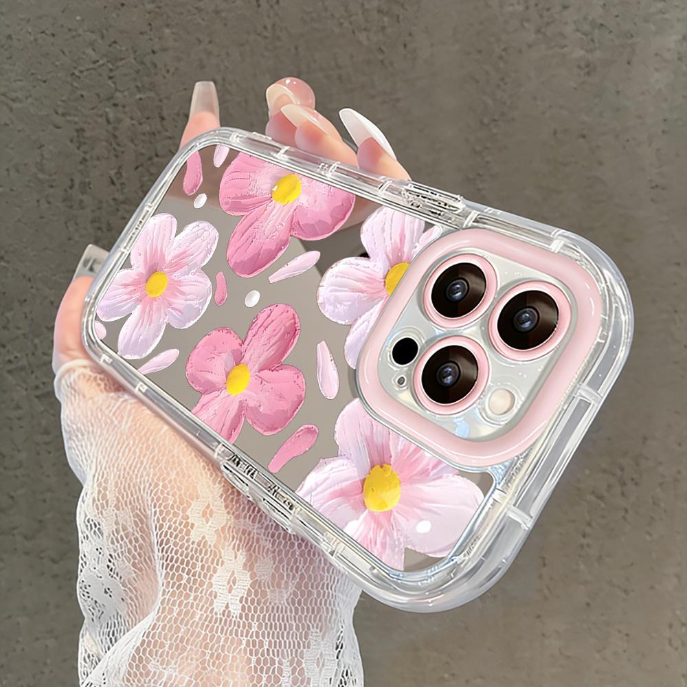 Romantyczne Kwiaty Brzoskwini Lustrzane Etui na Telefon Dla iPhone 17 Air 16 Pro Max 17 15 14 13 12 11 7 8 Plus XR XS Ochronne Tylne Etui