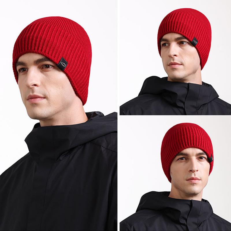 Knitted Hat Men's Autumn Winter Warm Cold-Proof Fleece Hat Outdoor Cycling Sports Cold-Proof Cap