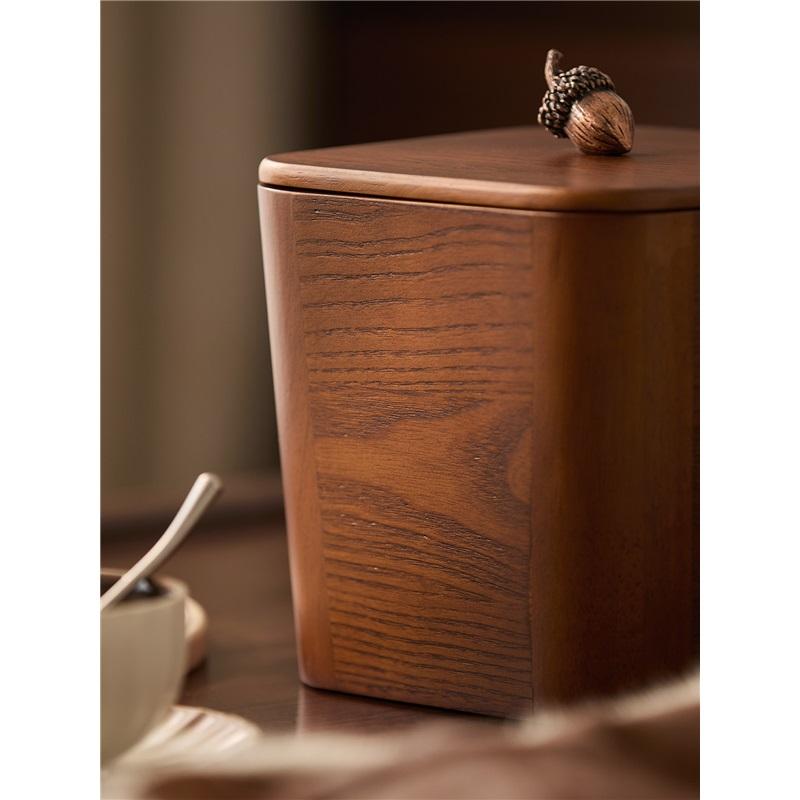 2026 New Chinese Style Wooden Covered Desktop Trash Bin Household Office Table Waste Basket