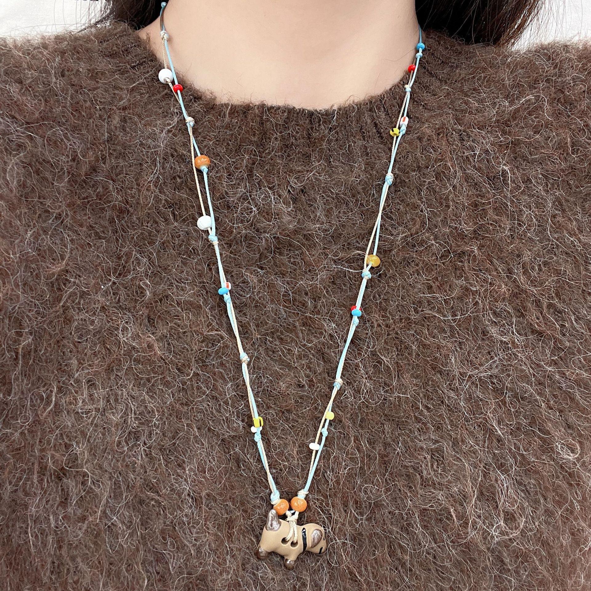 

Плетеное ожерелье с подвеской в виде щенка и яблока из мультфильма - осенне-зимний стиль для женщин N1310