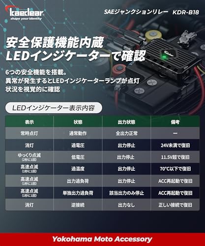 Kaedear Motorcycle SAE Connector Power Relay, Waterproof, Accessory Power Extraction, Branching, ACC Power, Circuit Breaker, 3-System DC12V 480W/40A D