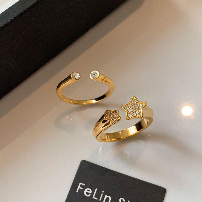 

European and American Style Gold Star Open Ring for Index and Middle Finger, Women s Niche Design, Light Luxury, High-End Feel, Stackable Vintage Ring Star Diamond Combination Ring Adjustable opening