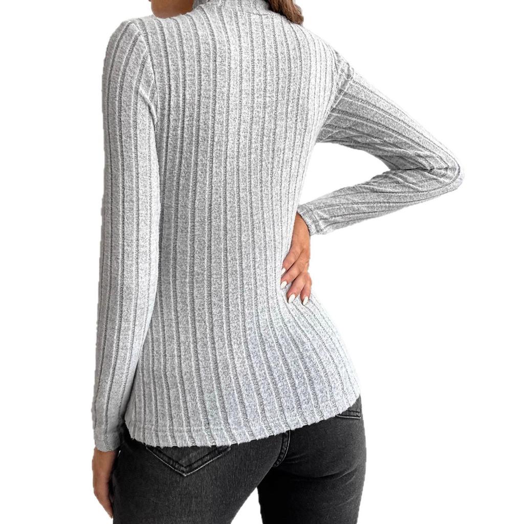 2026 Women's European and American Ribbed Long Sleeve Knit Base Layer T-shirt