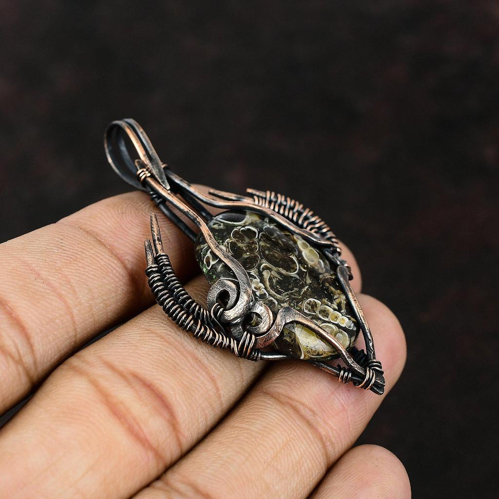 Turritella Agate Pendant Copper Wire Wrapped Pendant Handmade Jewelry Gemstone Pendant Gift For Mother Turritella Agate Jewelry Gift For Her