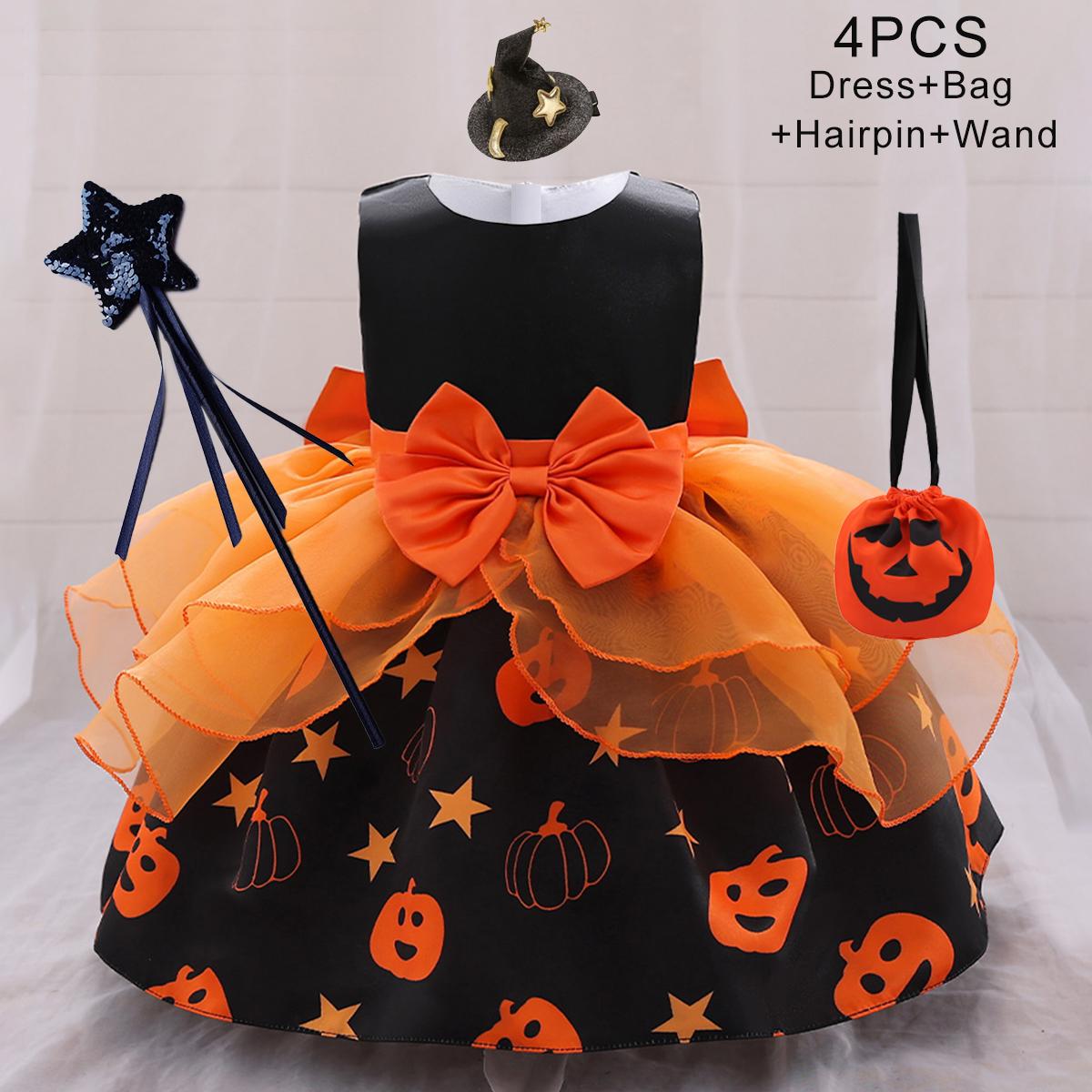 

Карнавальный костюм для косплея тыквы для девочек, Vestidos для детей, оранжевые вечерние платья с бантом для девочек, черное платье для выпускного вечера на Хэллоуин с привидением 80(9M-12M)