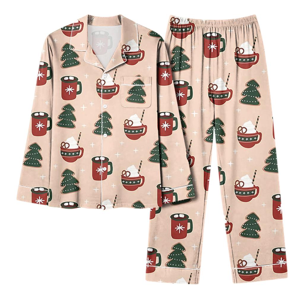Women's Casual Fashion Christmas Print Long-Sleeve Top And Pants Homewear Set