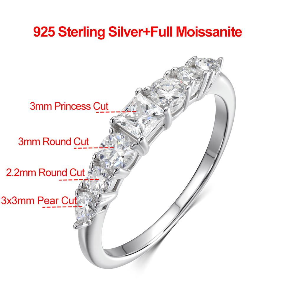7 Stone All Moissanite Half Eternity Ring for Women   CopperStackable Bands Wedding Engagement Rings Fine Jewelry