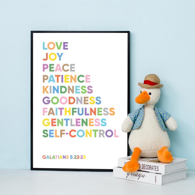 Frutto dello Spirito Stampa con Citazione Ispiratrice Poster Versetto Biblico per la Cameretta Scrittura Cristiana Tela Wall Art Decorazione Casa per la Stanza dei Bambini