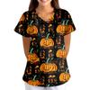 Women's Halloween Printed Loose V-Neck Pocket Short SleevUniform  Uniform