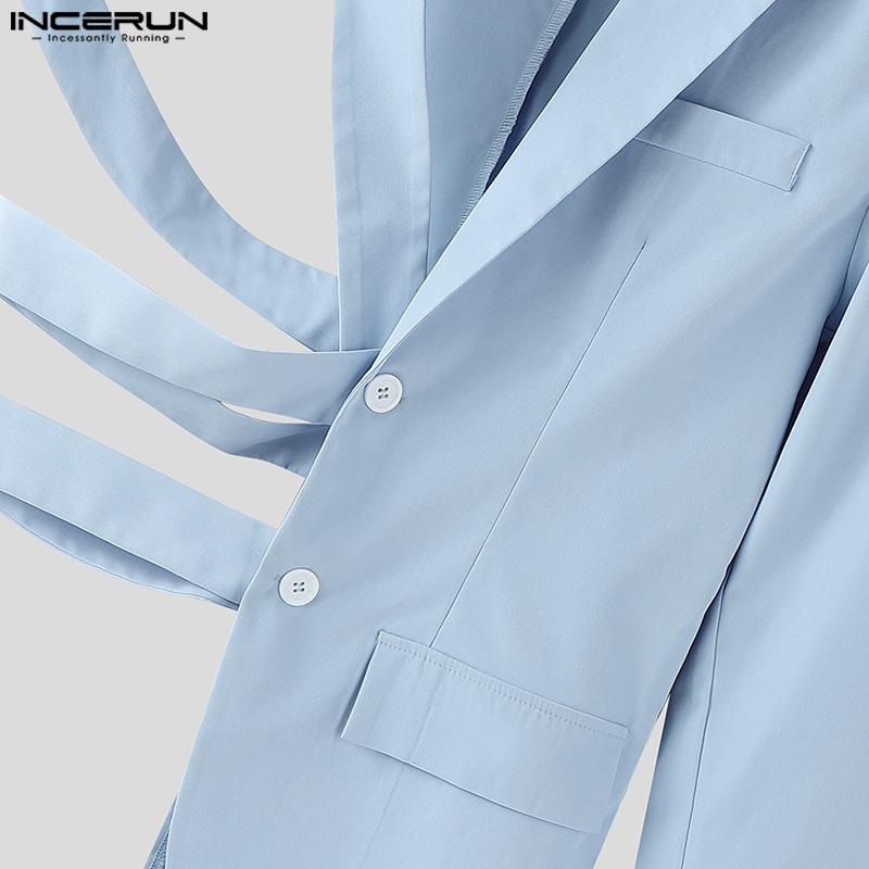 INCERUN Men One Shoulder Long Sleeve Button Cutout Bandage Blazer Irregular Coats
