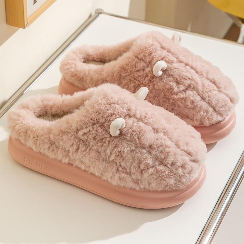 Cotton slippers women's new autumn and winter home indoor warm foot shoes platform couple men's velvet cotton slippers