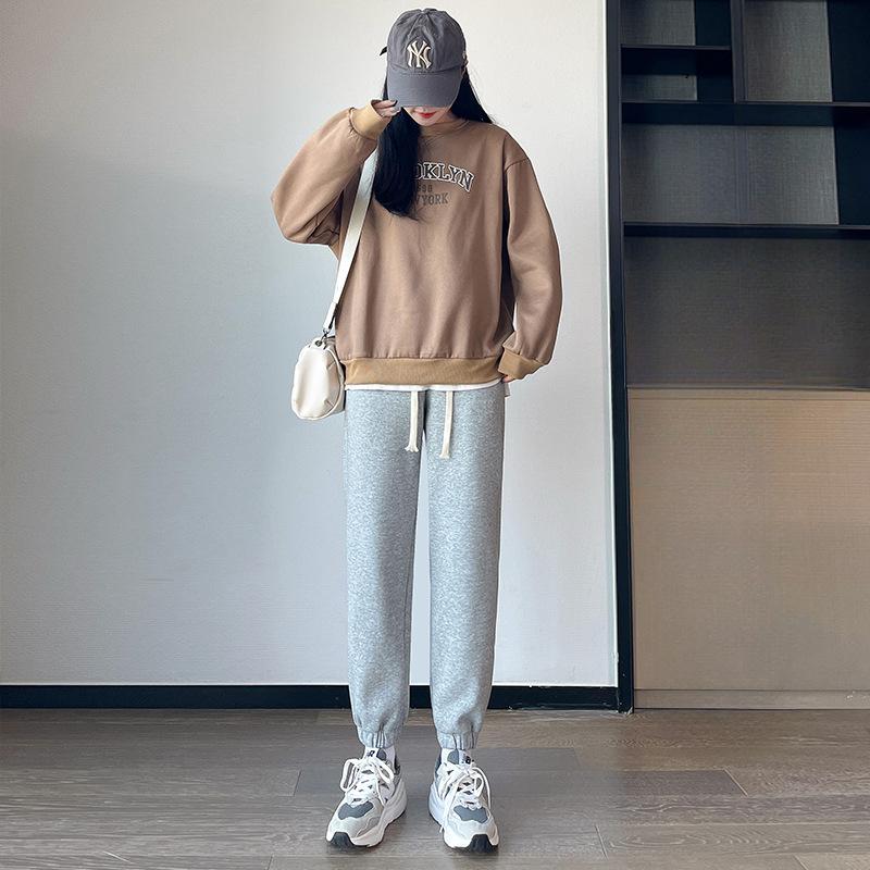 

Серые спортивные штаны для женщин на весну и осень Новые свободные завязки и узкие маленькие повседневные прямые шаровары XXL