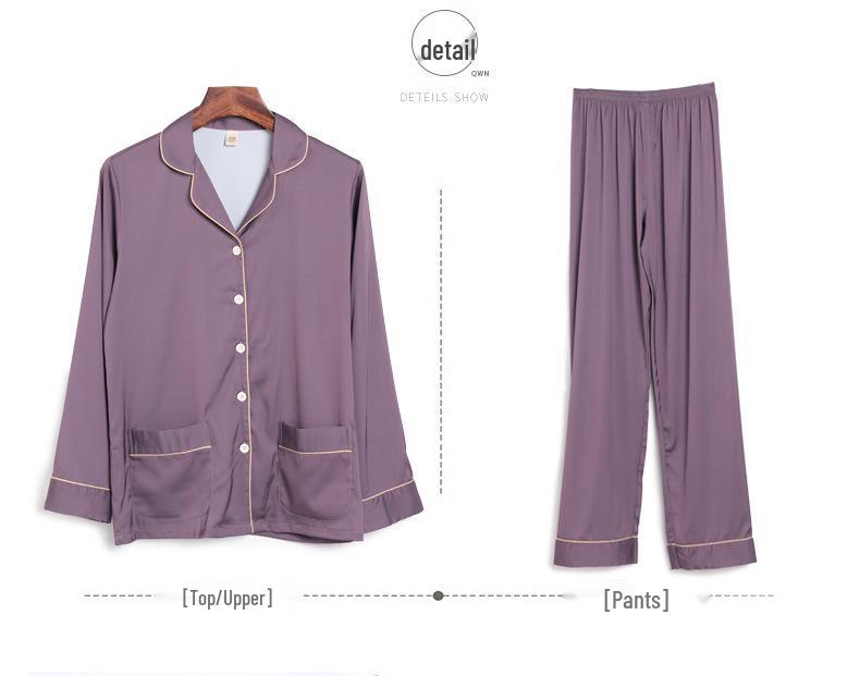 2024 Couple's Long Sleeve Pajama Set - Men's and Women's Imitation Silk for Spring and Autumn.