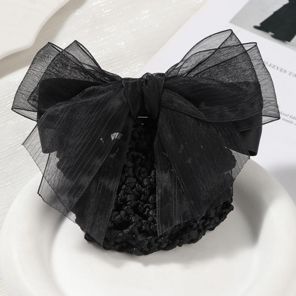 

Convenient Bowknot Net Bun Snood Vintage Women Spring Clips Sweet Hair Clips Wedding Style B