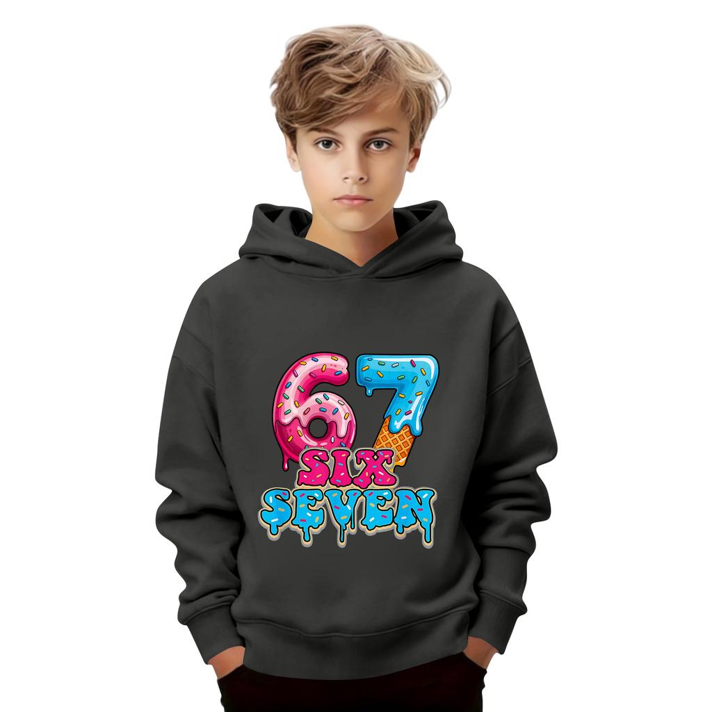 Çocuk Uzun Kollu Bol Kesim Baskılı İpli Kapüşonlu Sweatshirt